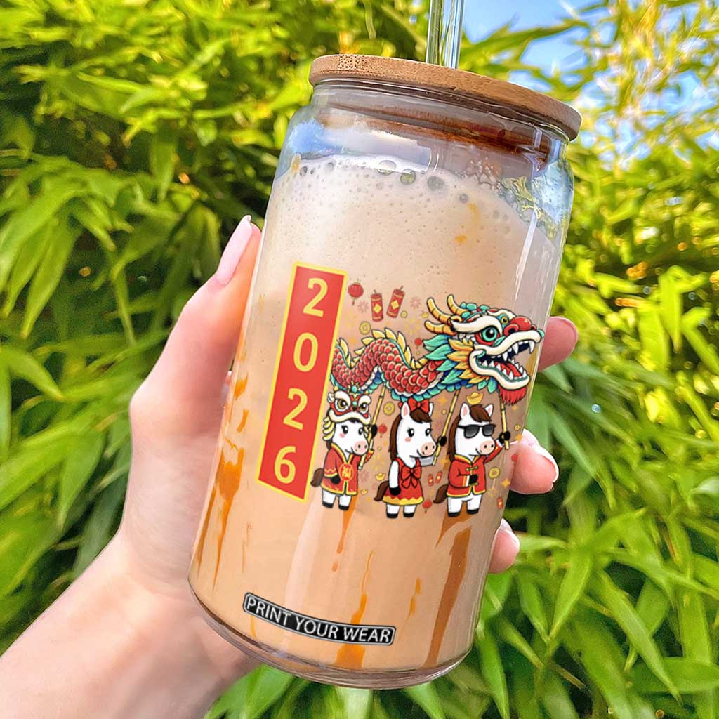 Cute Horse Dragon Dance Glass Can Lunar New Year TS12 White Print Your Wear