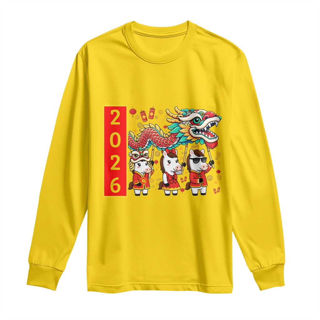 Cute Horse Dragon Dance Long Sleeve Shirt Lunar New Year TS12 Daisy Print Your Wear