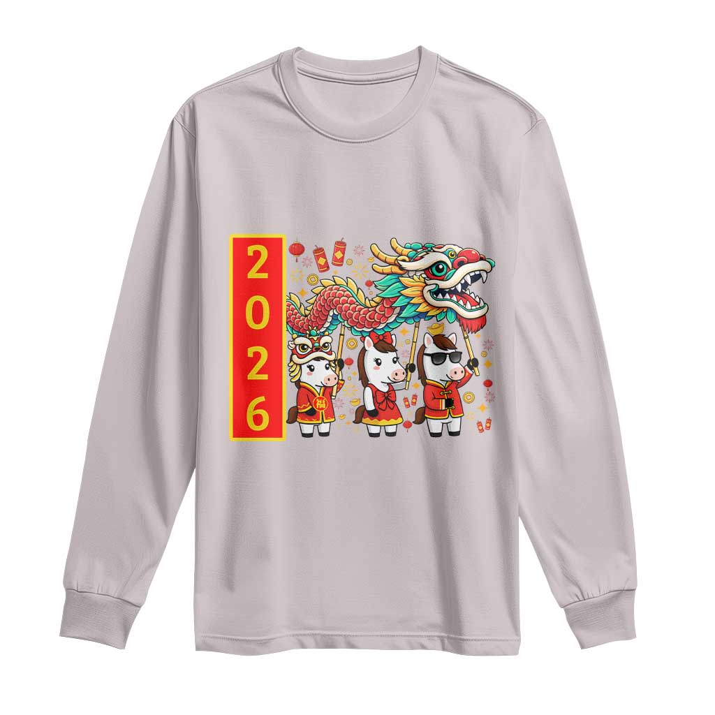 Cute Horse Dragon Dance Long Sleeve Shirt Lunar New Year TS12 Ice Gray Print Your Wear