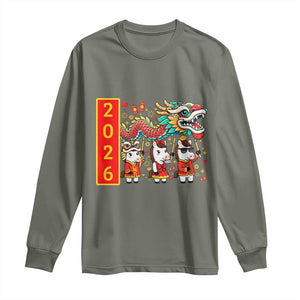 Cute Horse Dragon Dance Long Sleeve Shirt Lunar New Year TS12 Military Green Print Your Wear