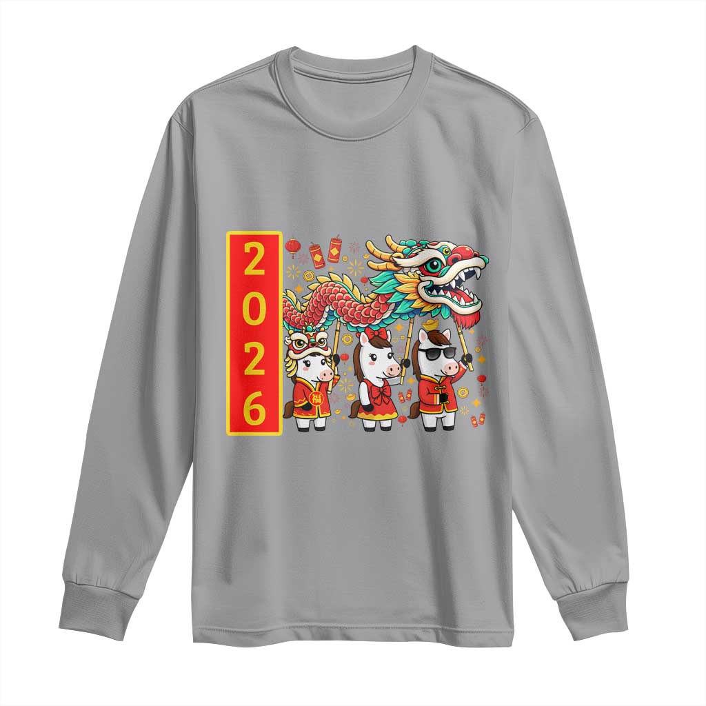 Cute Horse Dragon Dance Long Sleeve Shirt Lunar New Year TS12 Sport Gray Print Your Wear
