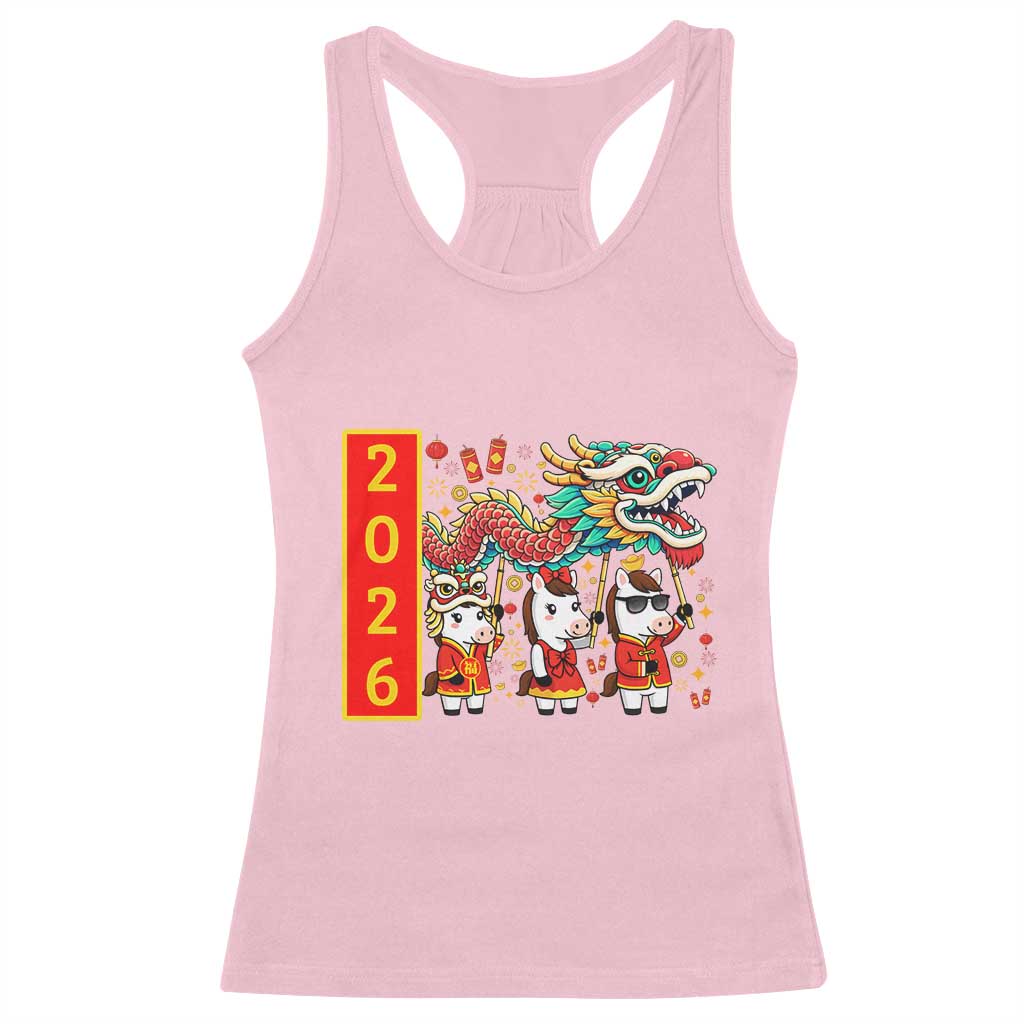 Cute Horse Dragon Dance Racerback Tank Top Lunar New Year TS12 Light Pink Print Your Wear
