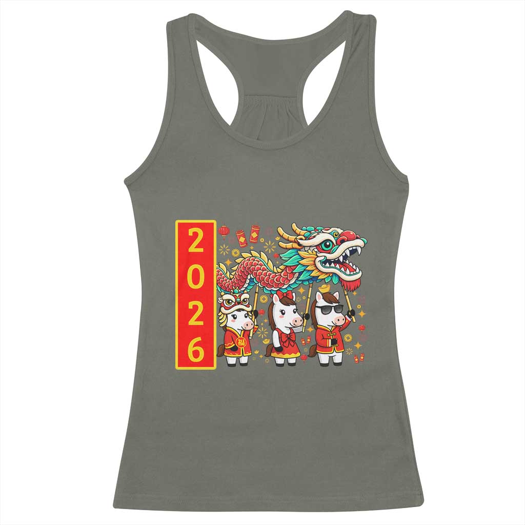 Cute Horse Dragon Dance Racerback Tank Top Lunar New Year TS12 Military Green Print Your Wear