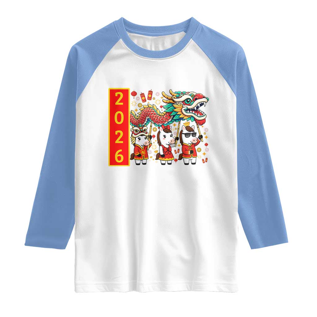 Cute Horse Dragon Dance Raglan Shirt Lunar New Year TS12 White Carolina Blue Print Your Wear