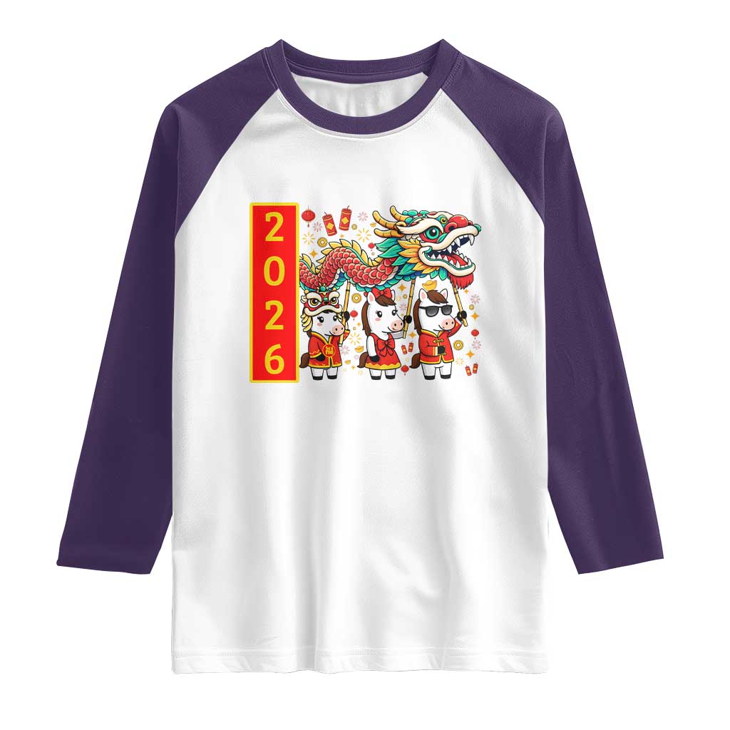 Cute Horse Dragon Dance Raglan Shirt Lunar New Year TS12 White Purple Print Your Wear