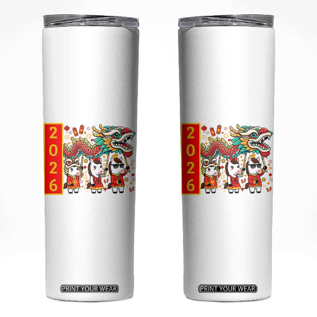 Cute Horse Dragon Dance Skinny Tumbler Lunar New Year TS12 White Print Your Wear