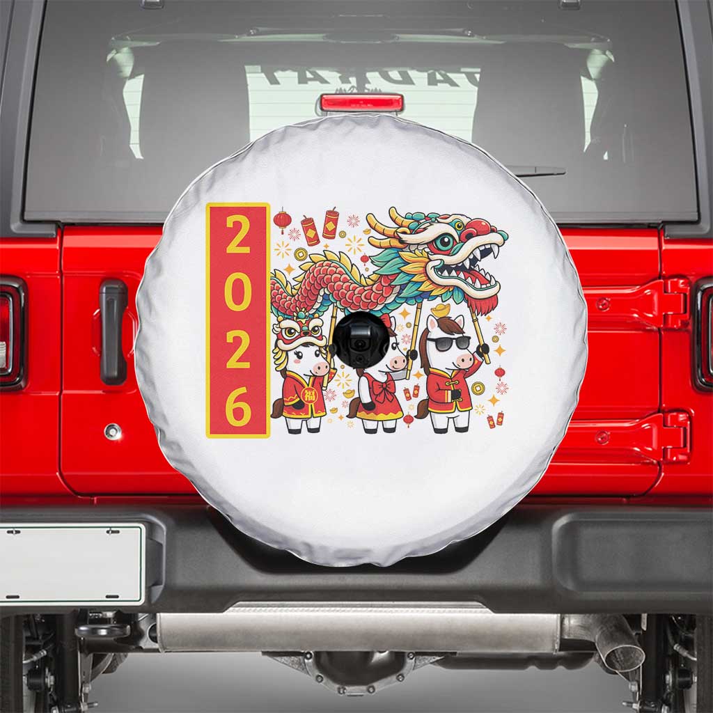Cute Horse Dragon Dance Spare Tire Cover Lunar New Year TS12 White Print Your Wear