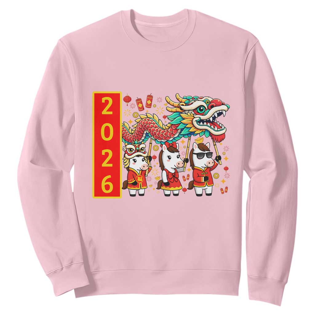 Cute Horse Dragon Dance Sweatshirt Lunar New Year TS12 Light Pink Print Your Wear