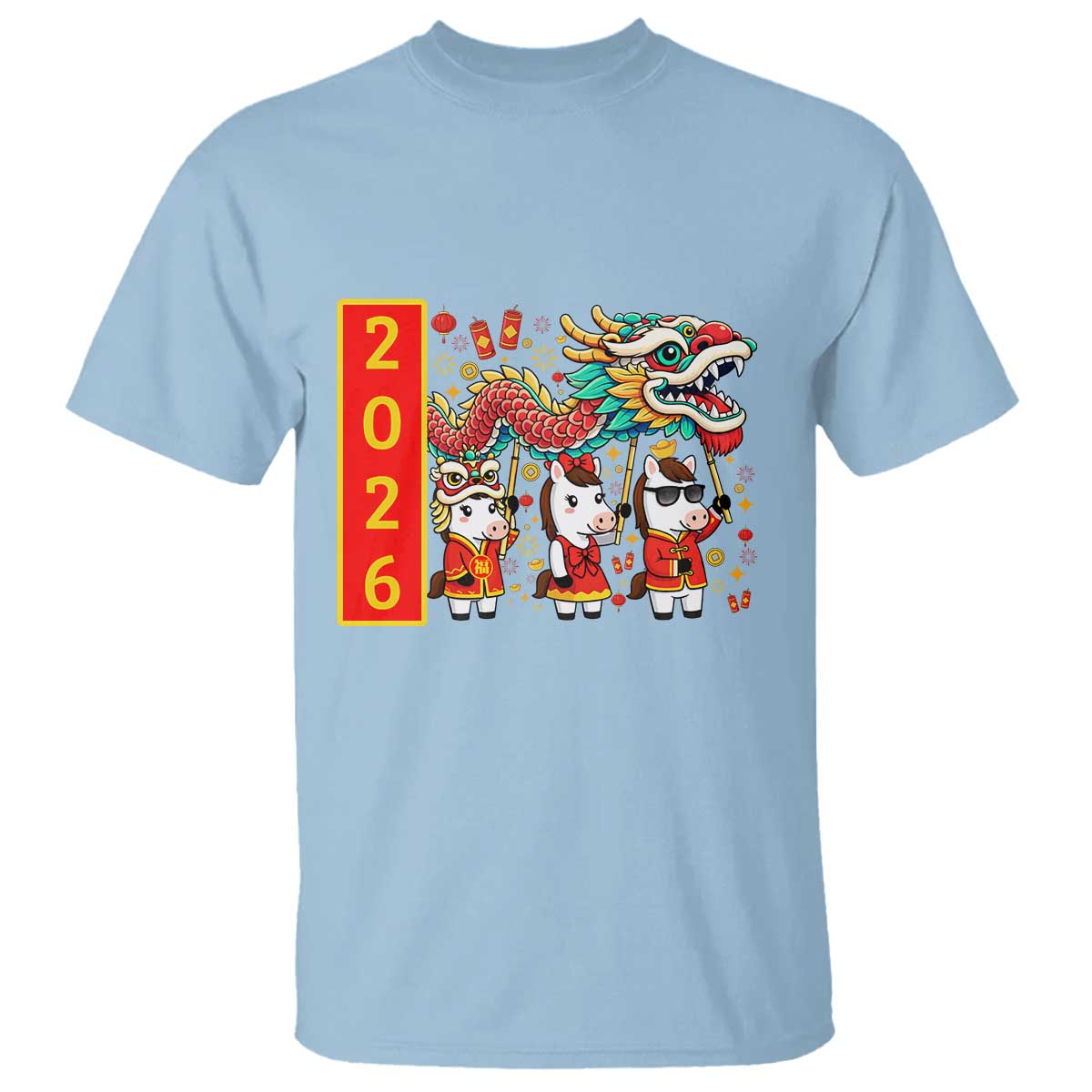 Cute Horse Dragon Dance T Shirt Lunar New Year TS12 Light Blue Print Your Wear