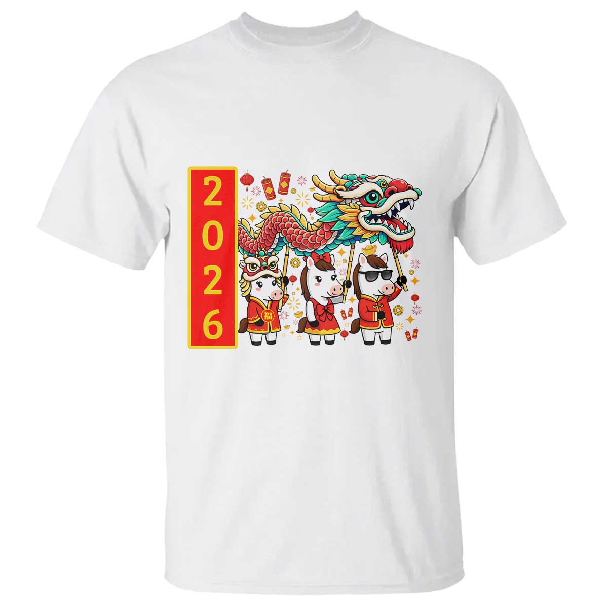 Cute Horse Dragon Dance T Shirt Lunar New Year TS12 White Print Your Wear