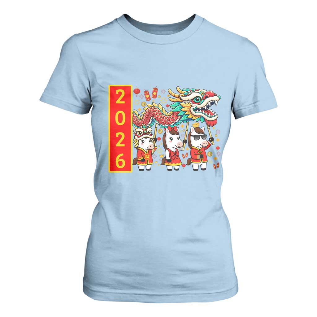 Cute Horse Dragon Dance T Shirt For Women Lunar New Year TS12 Light Blue Print Your Wear