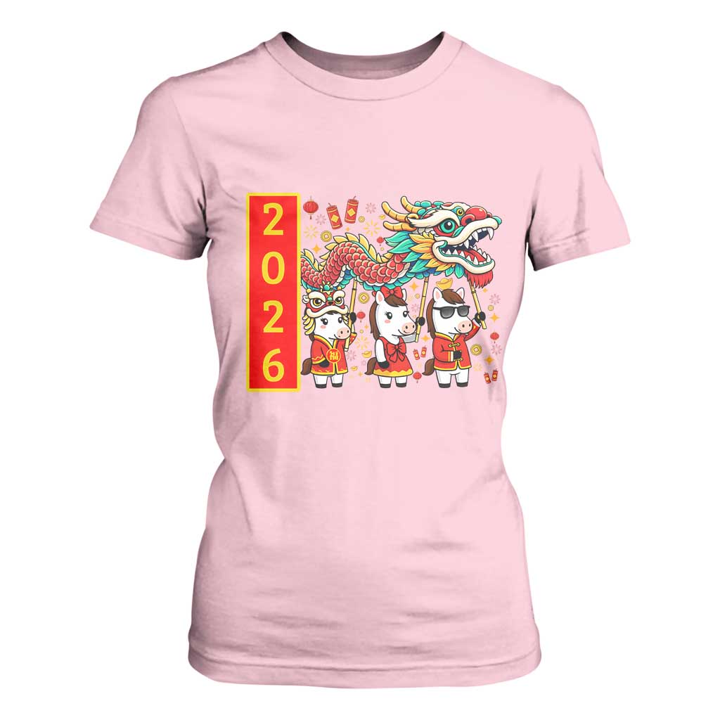 Cute Horse Dragon Dance T Shirt For Women Lunar New Year TS12 Light Pink Print Your Wear