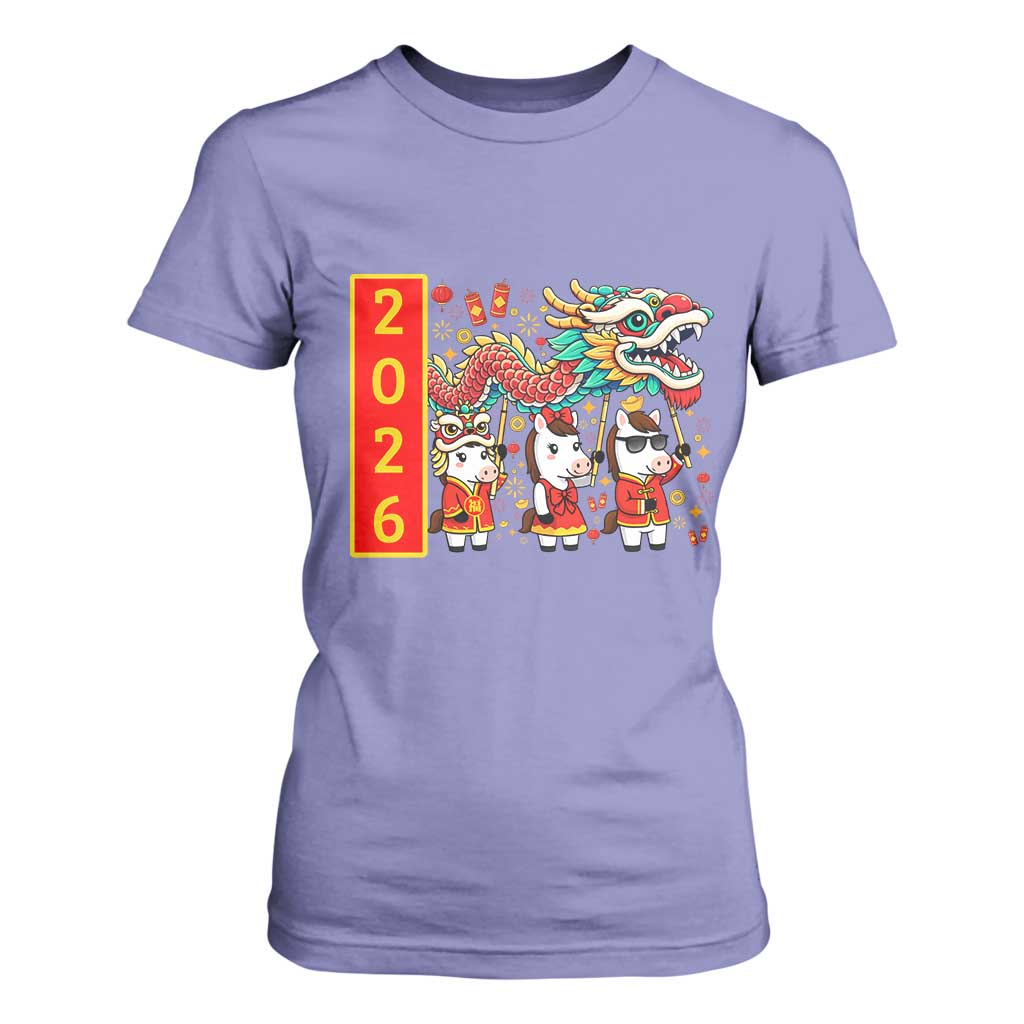 Cute Horse Dragon Dance T Shirt For Women Lunar New Year TS12 Violet Print Your Wear
