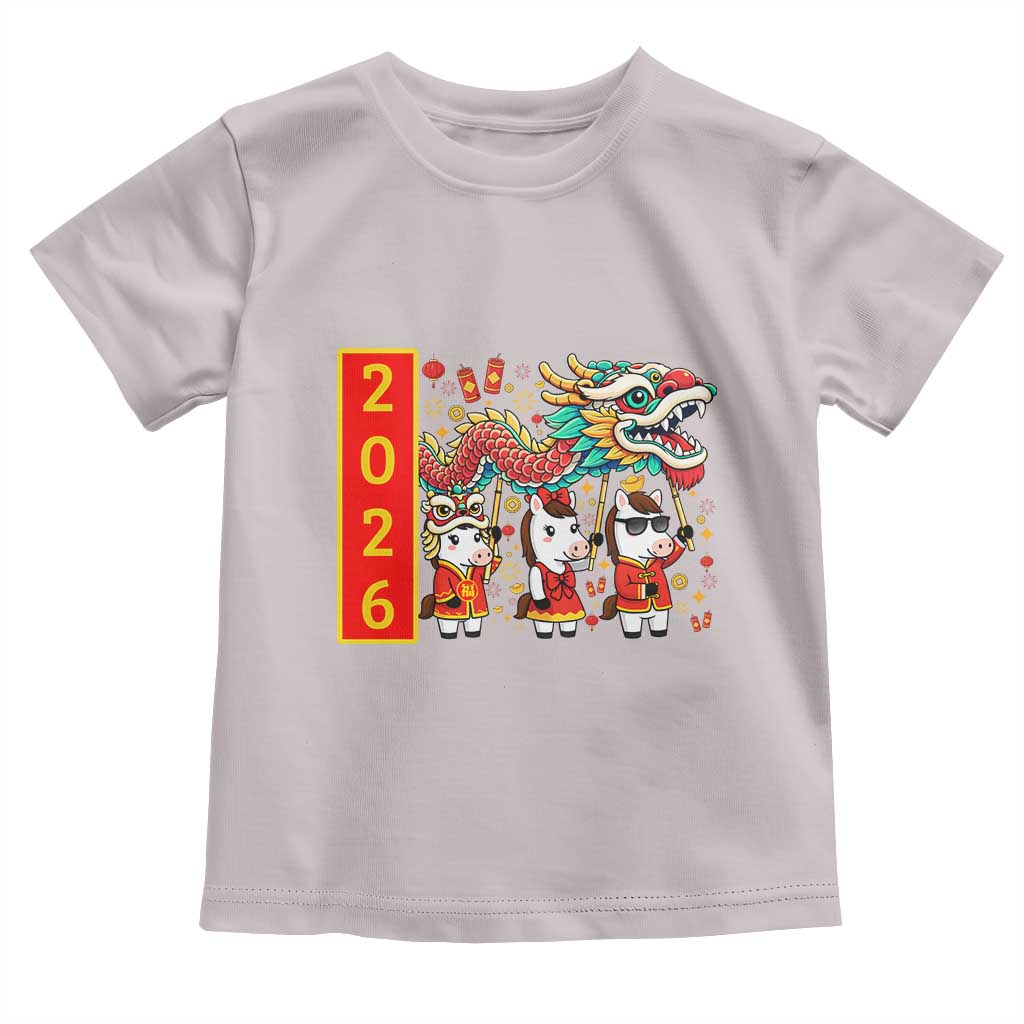 Cute Horse Dragon Dance Toddler T Shirt Lunar New Year TS12 Ice Gray Print Your Wear