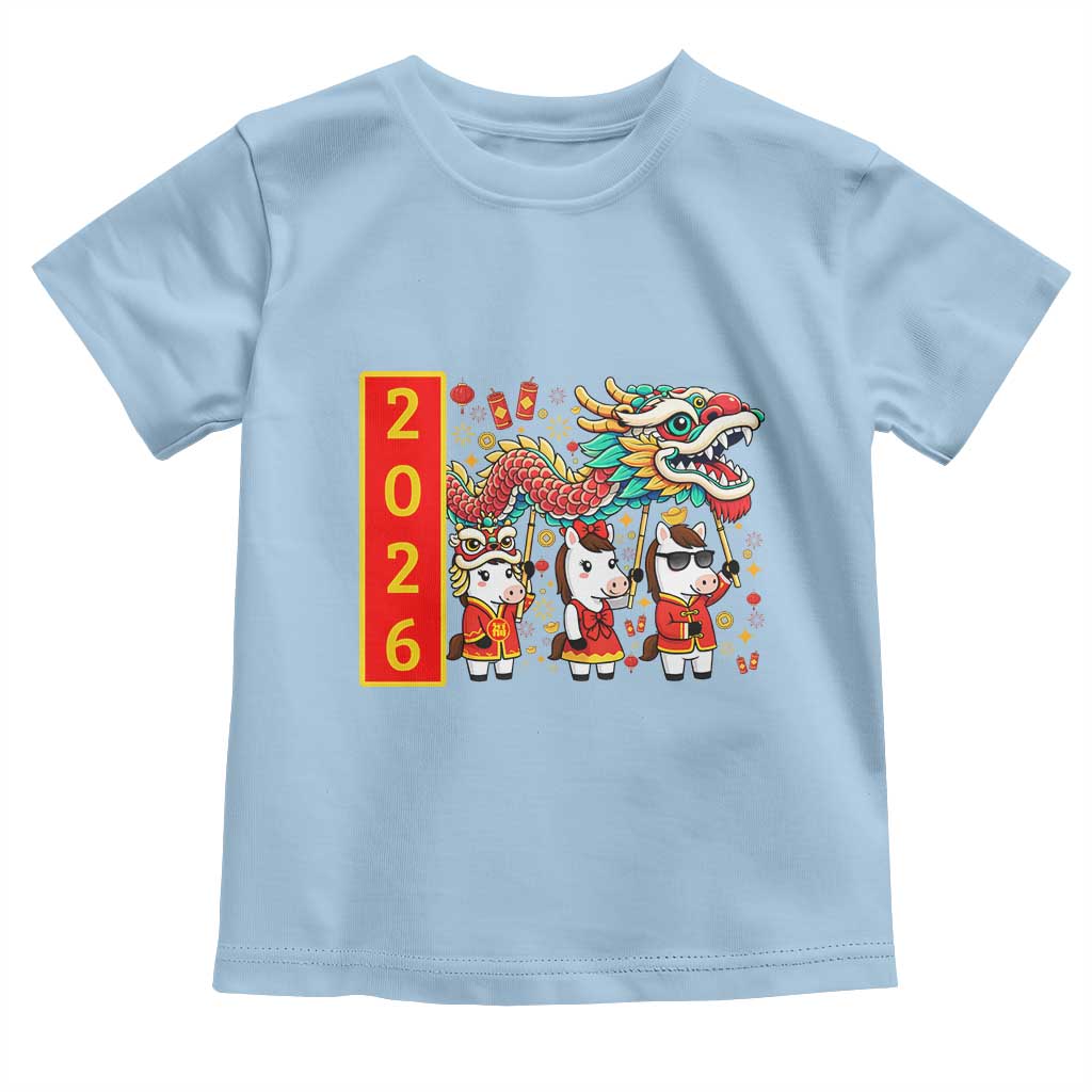 Cute Horse Dragon Dance Toddler T Shirt Lunar New Year TS12 Light Blue Print Your Wear