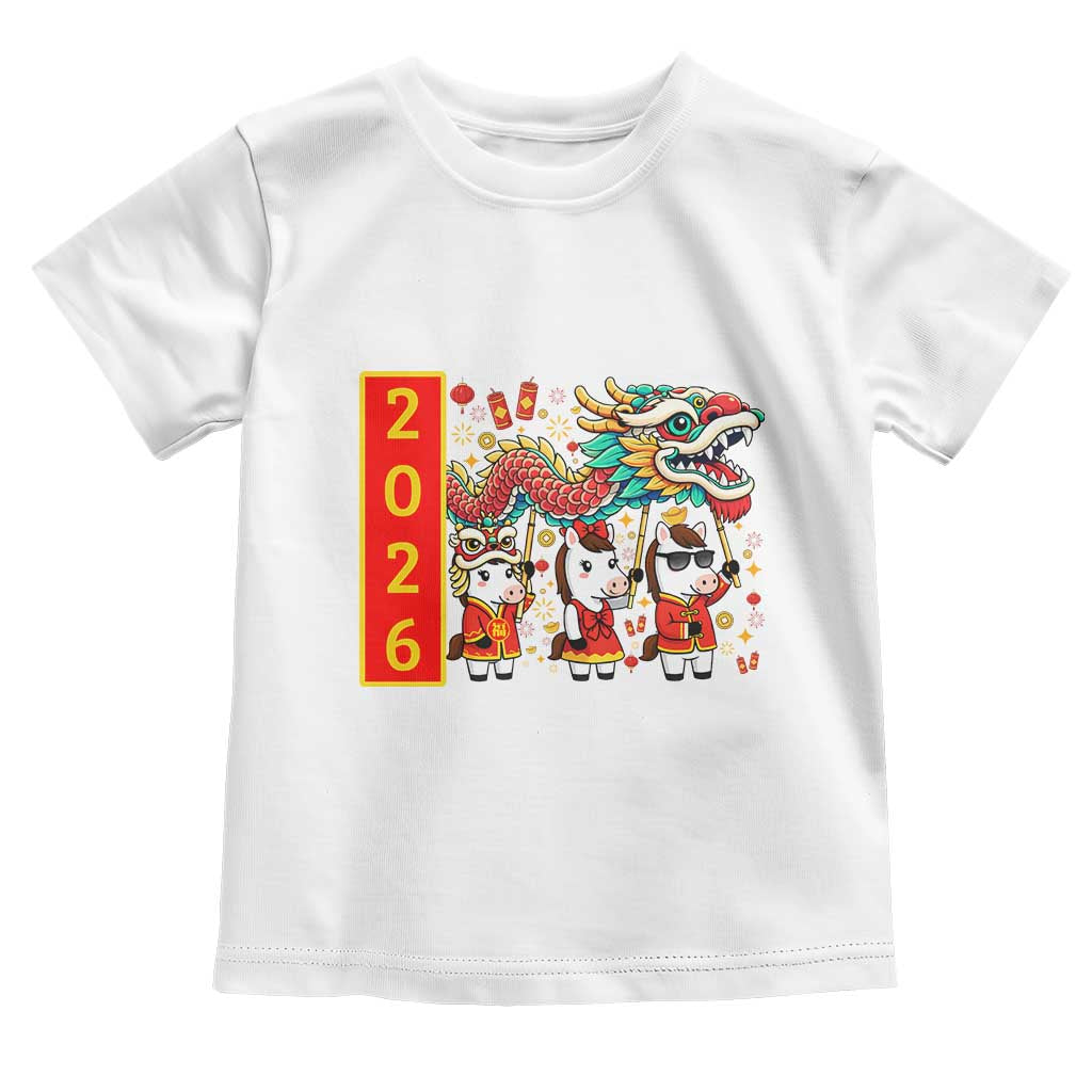 Cute Horse Dragon Dance Toddler T Shirt Lunar New Year TS12 White Print Your Wear