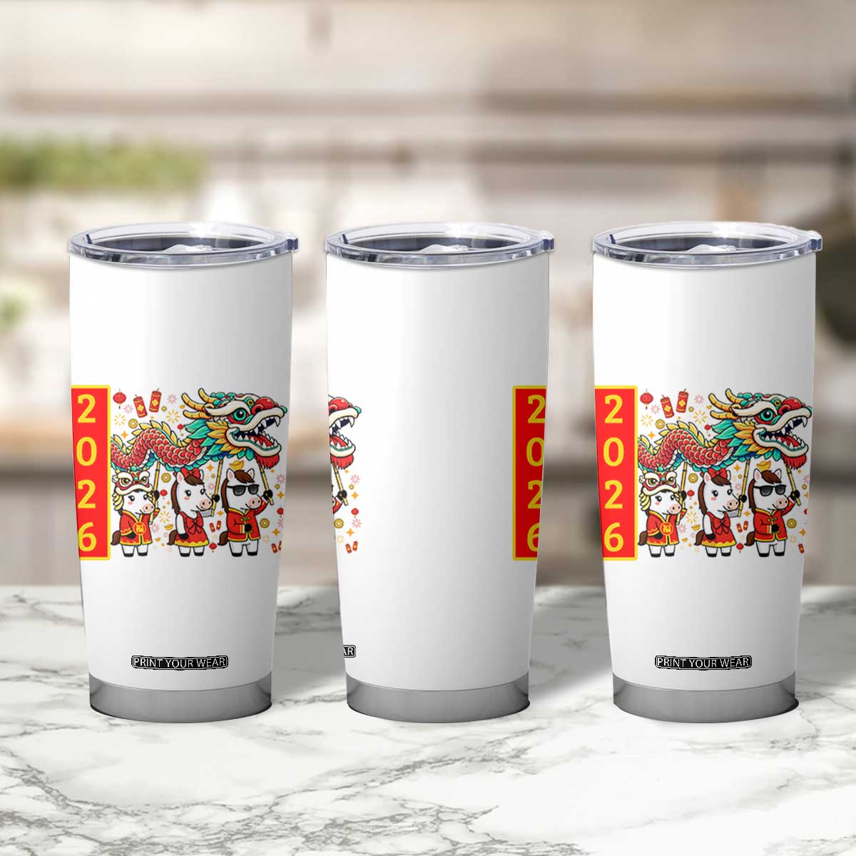 Cute Horse Dragon Dance Tumbler Cup Lunar New Year TS12 Print Your Wear