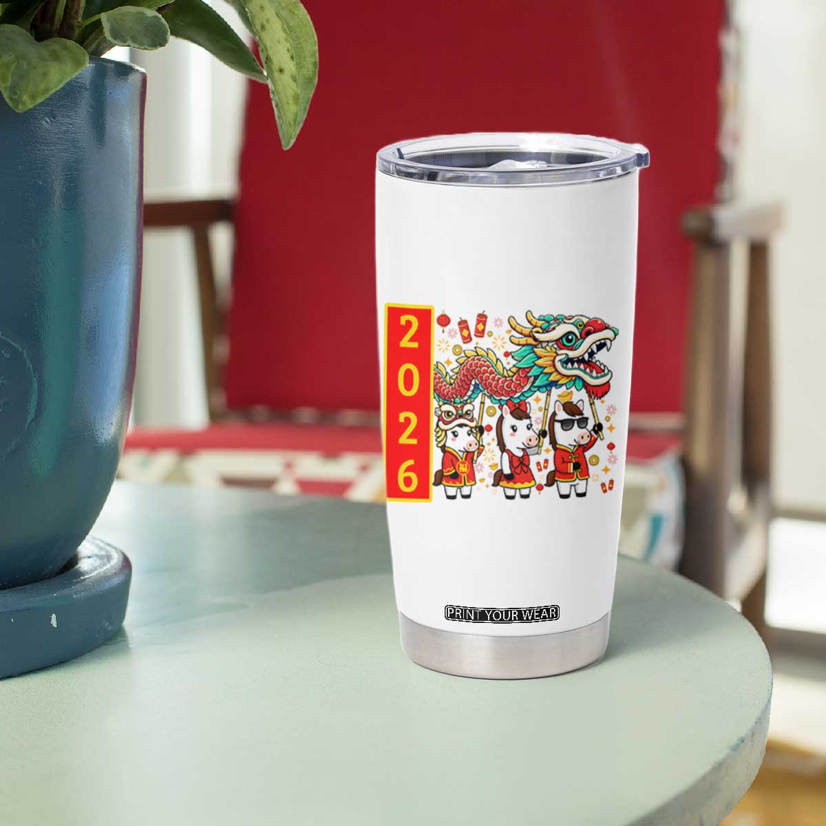 Cute Horse Dragon Dance Tumbler Cup Lunar New Year TS12 Print Your Wear
