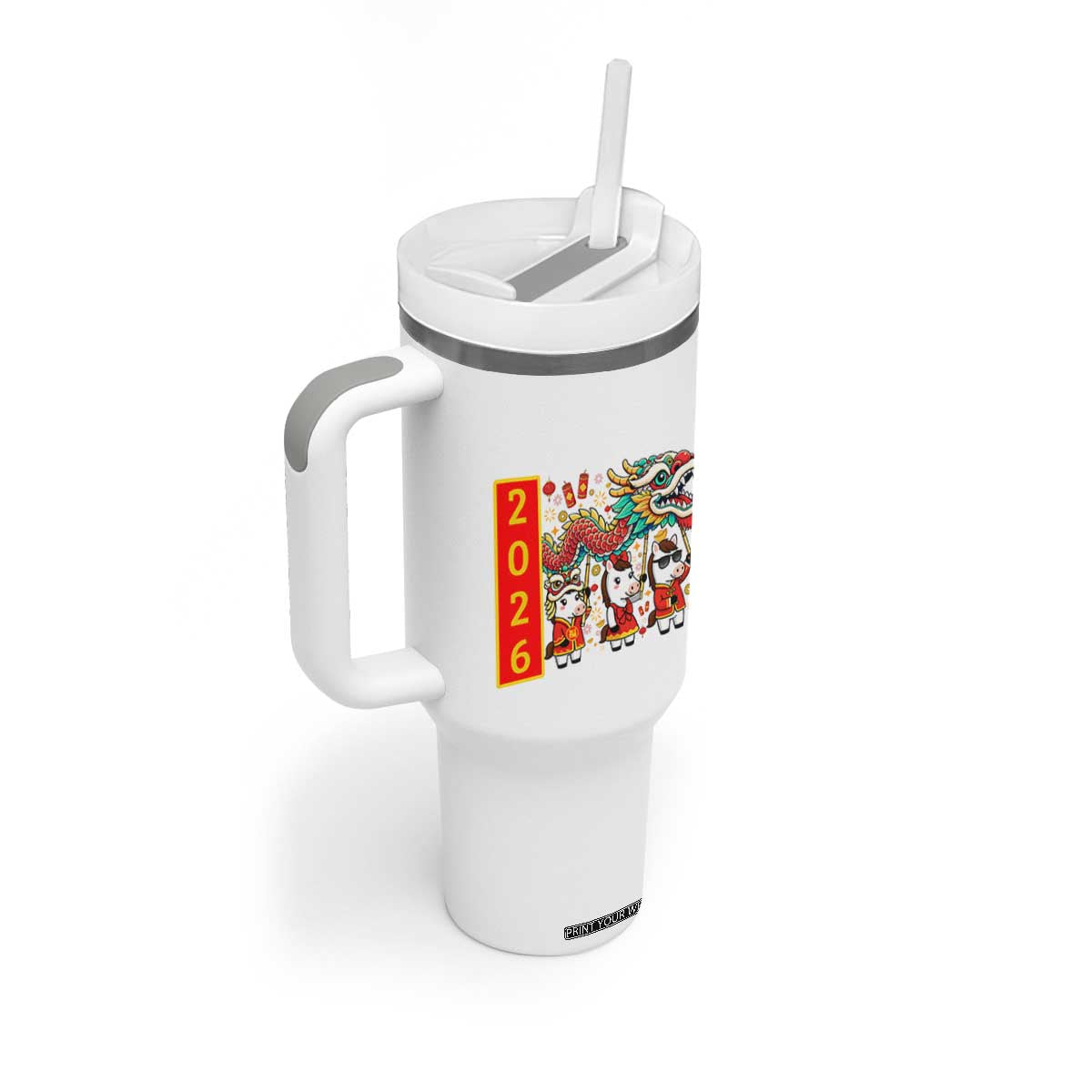 Cute Horse Dragon Dance Tumbler With Handle Lunar New Year TS12 Print Your Wear