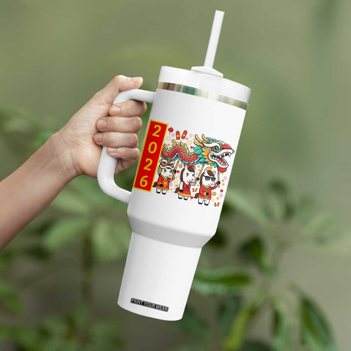 Cute Horse Dragon Dance Tumbler With Handle Lunar New Year TS12 Print Your Wear