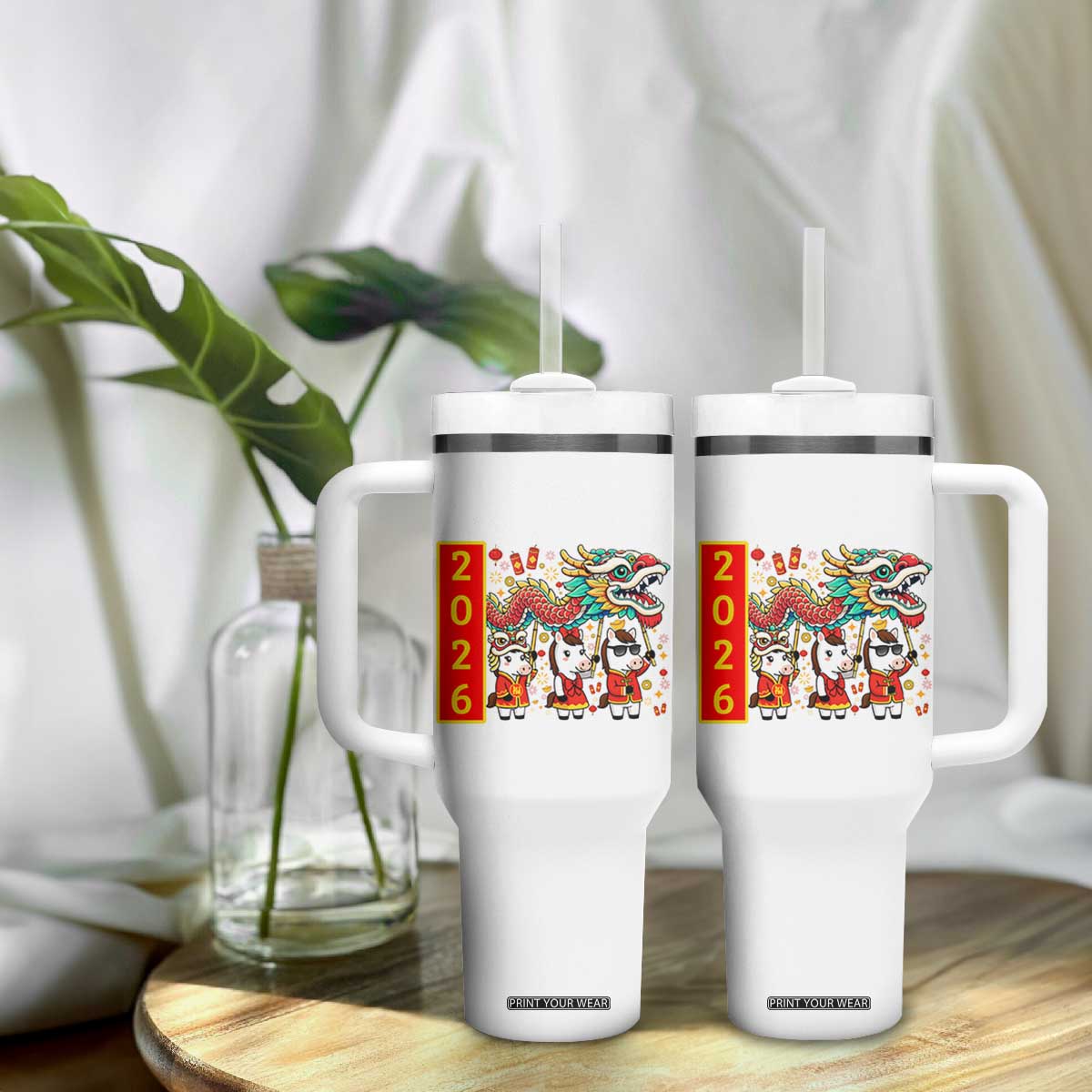 Cute Horse Dragon Dance Tumbler With Handle Lunar New Year TS12 Print Your Wear