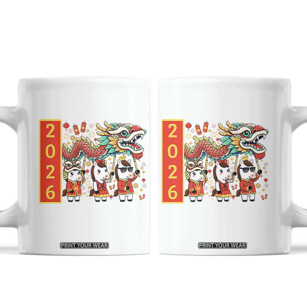 Cute Horse Dragon Dance Coffee Mug Lunar New Year TS12 White Print Your Wear