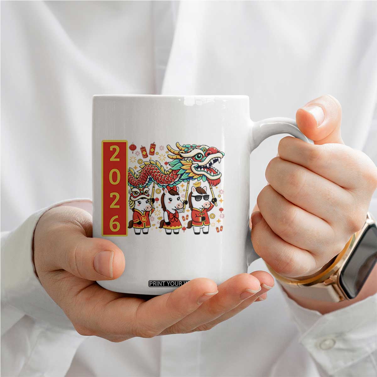 Cute Horse Dragon Dance Coffee Mug Lunar New Year TS12 Print Your Wear