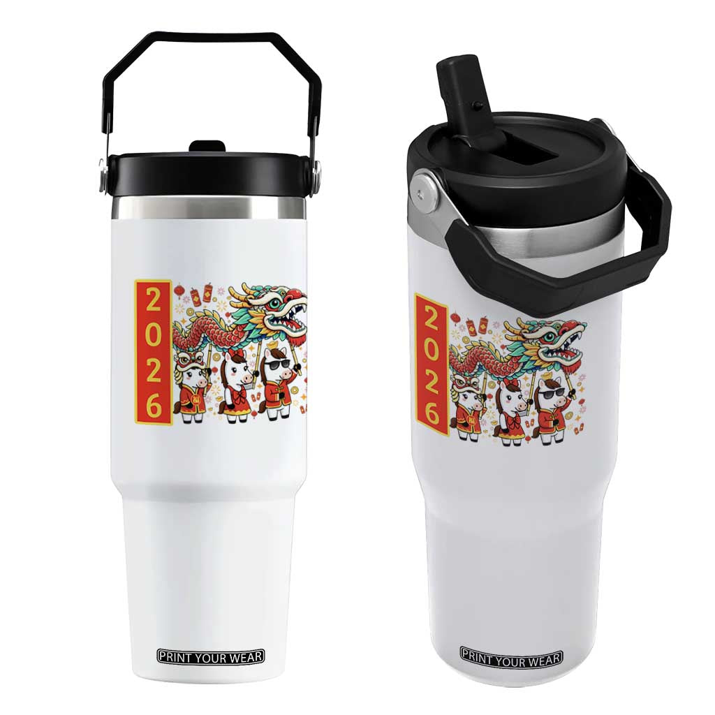 Cute Horse Dragon Dance Flip Straw Tumbler Lunar New Year TS12 One Size: 30 oz White Print Your Wear
