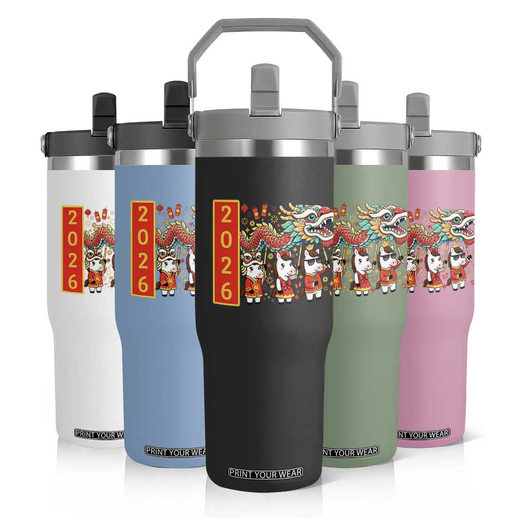 Cute Horse Dragon Dance Flip Straw Tumbler Lunar New Year TS12 Print Your Wear
