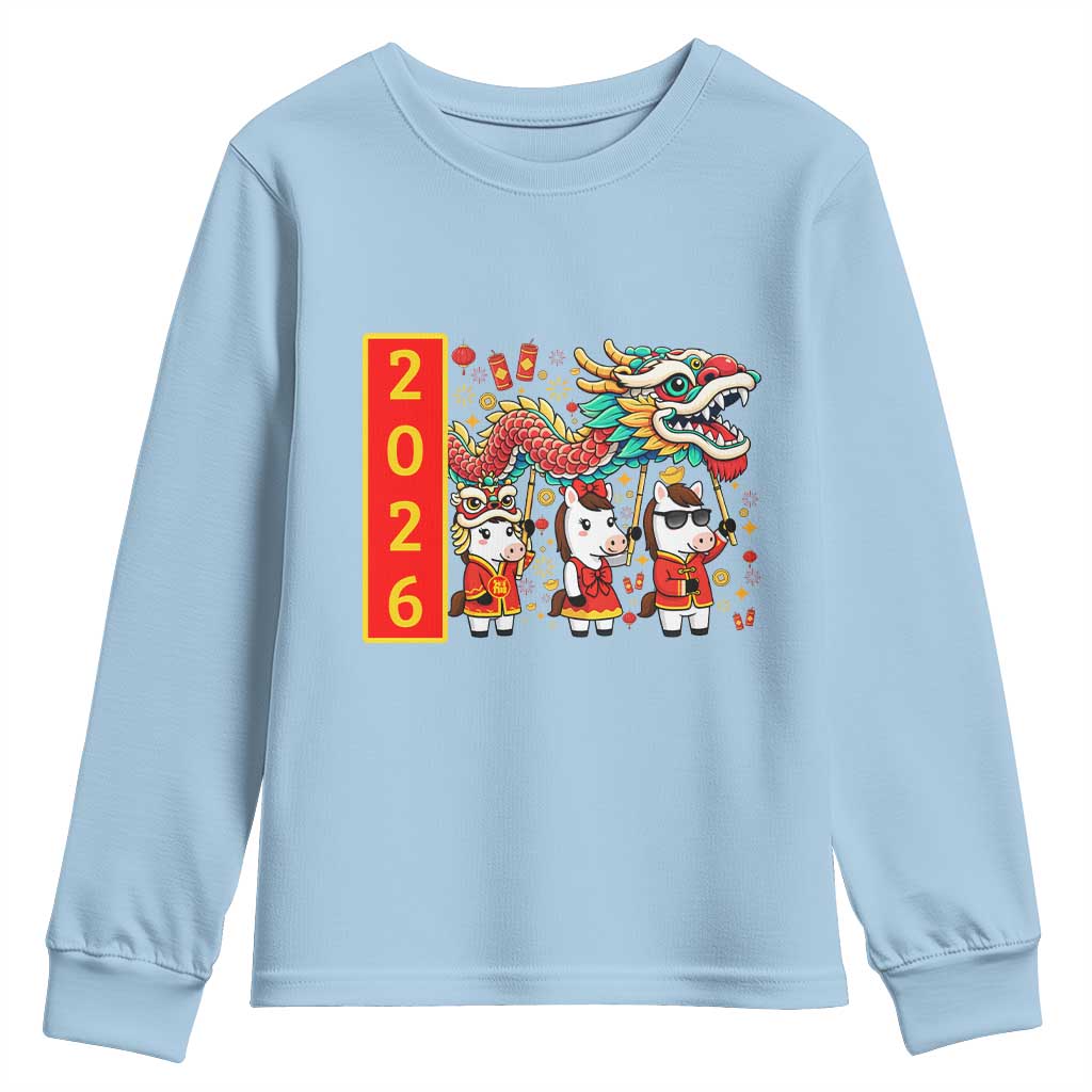 Cute Horse Dragon Dance Youth Sweatshirt Lunar New Year TS12 Light Blue Print Your Wear