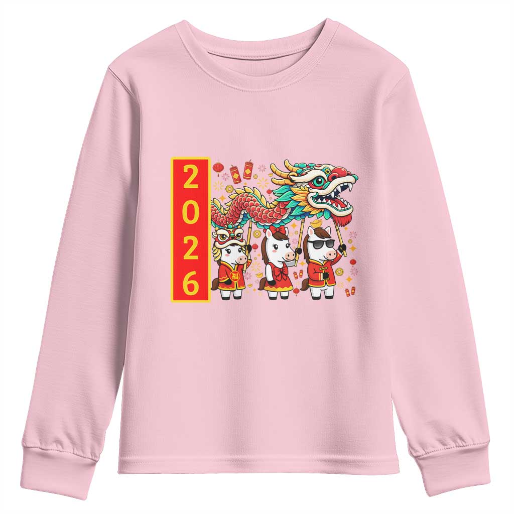 Cute Horse Dragon Dance Youth Sweatshirt Lunar New Year TS12 Light Pink Print Your Wear