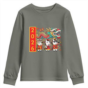 Cute Horse Dragon Dance Youth Sweatshirt Lunar New Year TS12 Military Green Print Your Wear