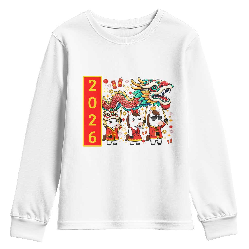 Cute Horse Dragon Dance Youth Sweatshirt Lunar New Year TS12 White Print Your Wear