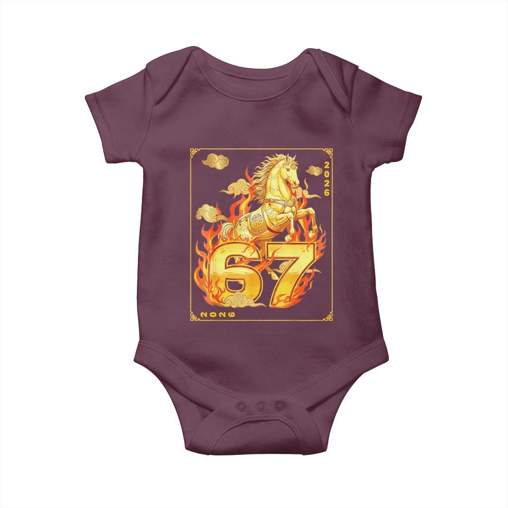 Funny Horse Six Seven Meme Baby Onesie Happy Lunar New Year TS12 Maroon Print Your Wear