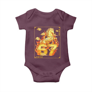 Funny Horse Six Seven Meme Baby Onesie Happy Lunar New Year TS12 Maroon Print Your Wear