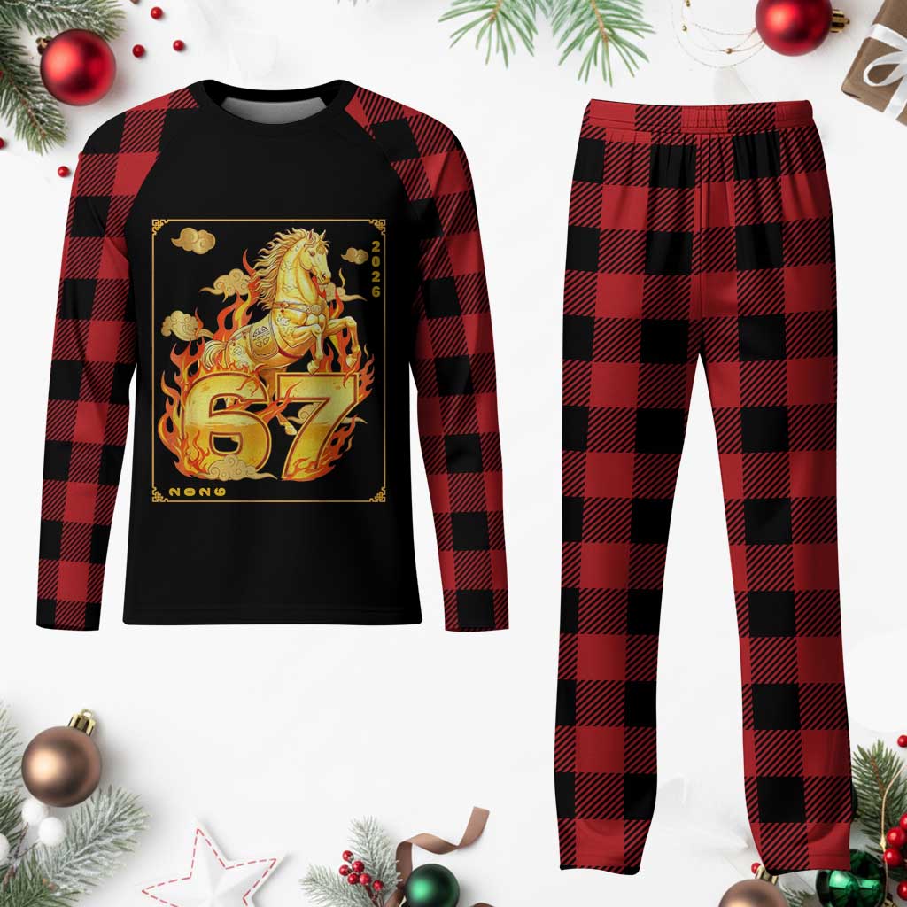 Funny Horse Six Seven Meme Plaid Pajama Set Happy Lunar New Year TS12 Buffalo Plaid Print Your Wear