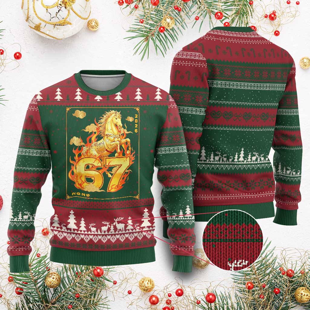 Funny Horse Six Seven Meme Ugly Christmas Sweater Happy Lunar New Year TS12 Red Green Print Your Wear