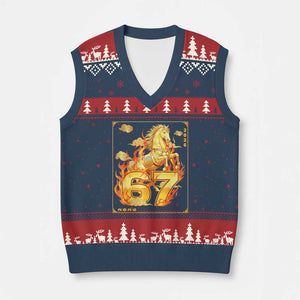 Funny Horse Six Seven Meme V-Neck Knit Sweater Vest Happy Lunar New Year TS12 Navy Red Print Your Wear