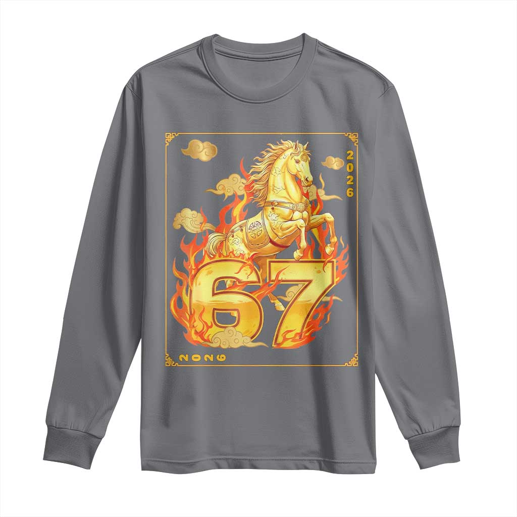 Funny Horse Six Seven Meme Long Sleeve Shirt Happy Lunar New Year TS12 Charcoal Print Your Wear
