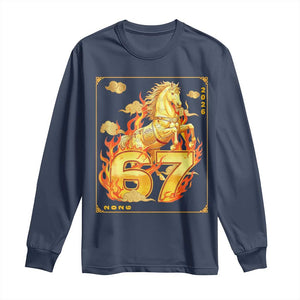 Funny Horse Six Seven Meme Long Sleeve Shirt Happy Lunar New Year TS12 Navy Print Your Wear