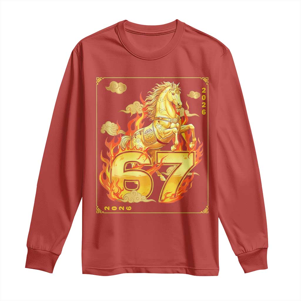 Funny Horse Six Seven Meme Long Sleeve Shirt Happy Lunar New Year TS12 Red Print Your Wear