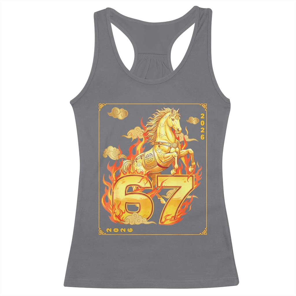 Funny Horse Six Seven Meme Racerback Tank Top Happy Lunar New Year TS12 Charcoal Print Your Wear