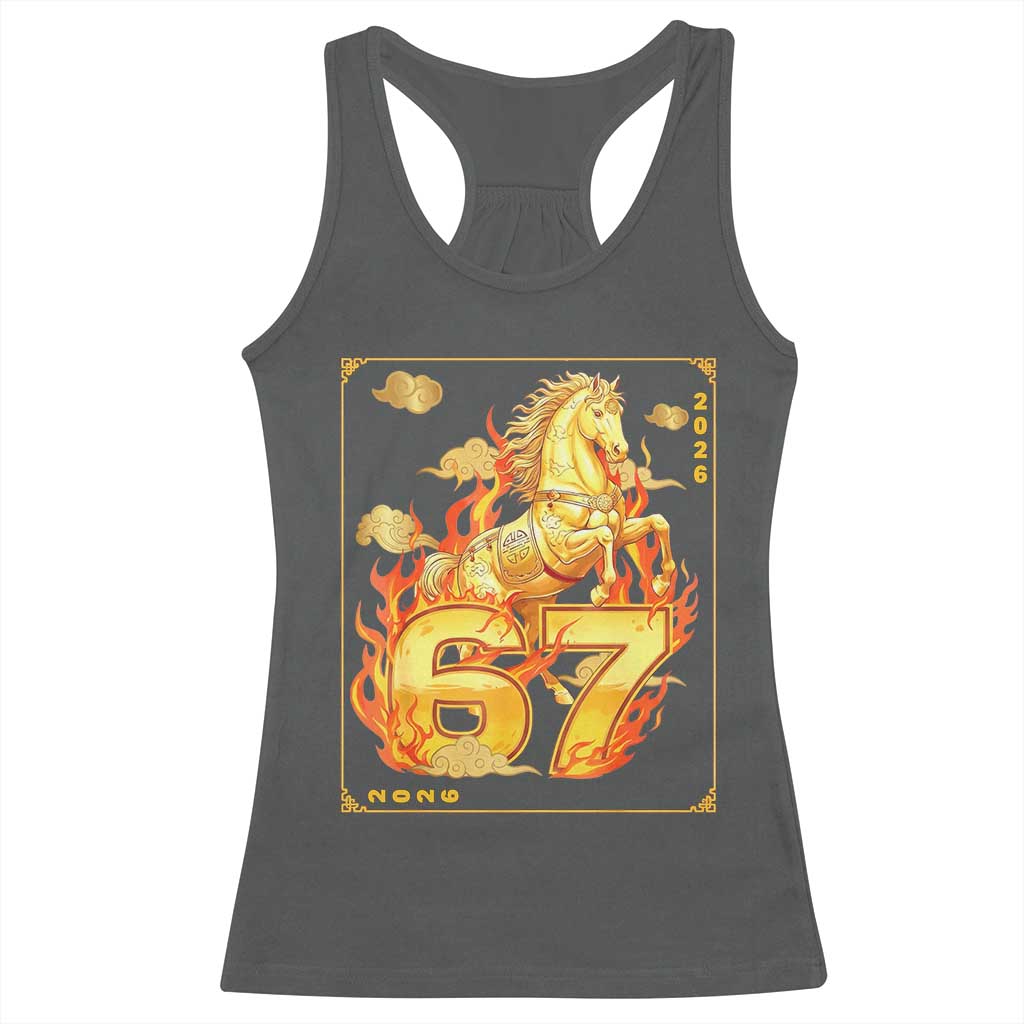 Funny Horse Six Seven Meme Racerback Tank Top Happy Lunar New Year TS12 Dark Heather Print Your Wear