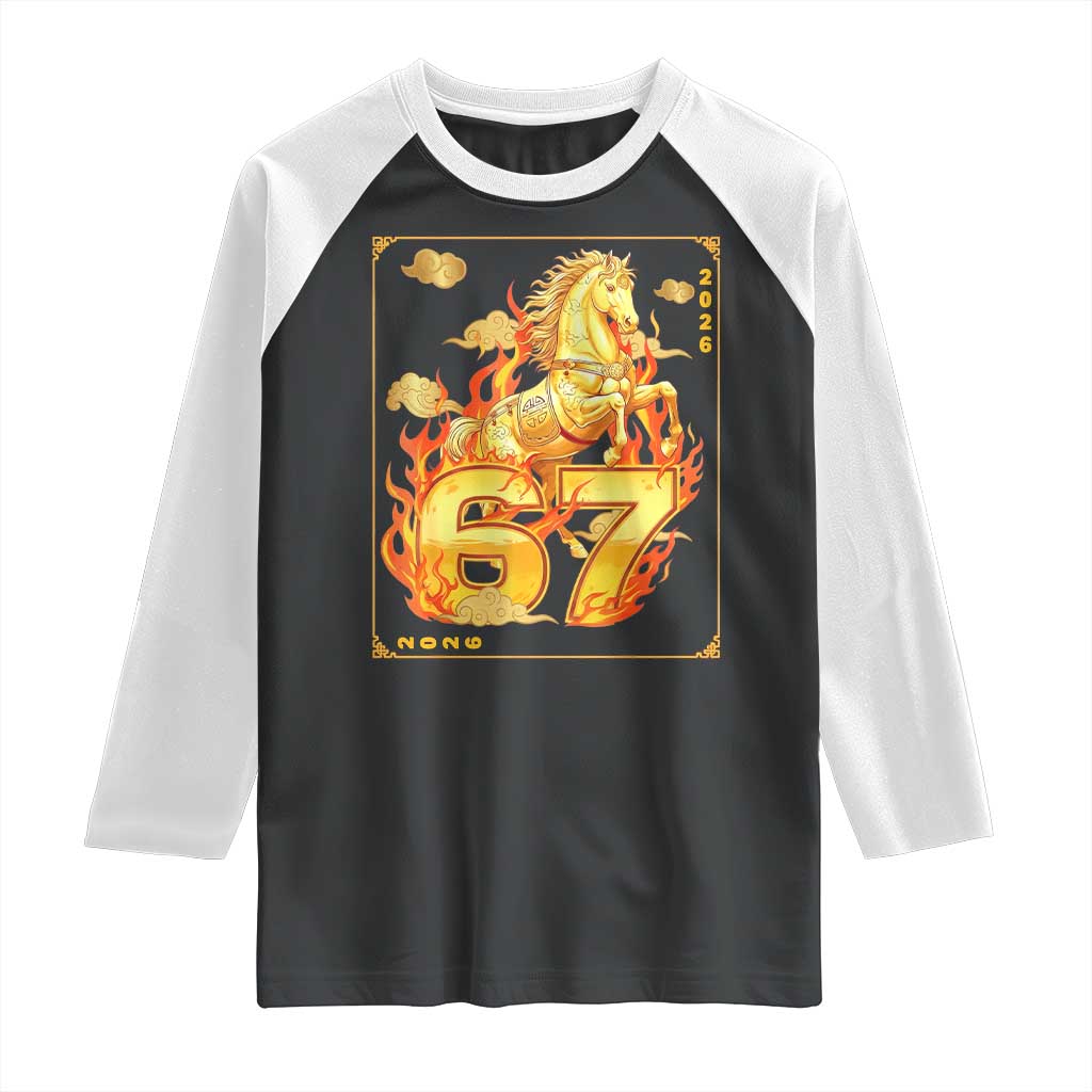 Funny Horse Six Seven Meme Raglan Shirt Happy Lunar New Year TS12 Black White Print Your Wear