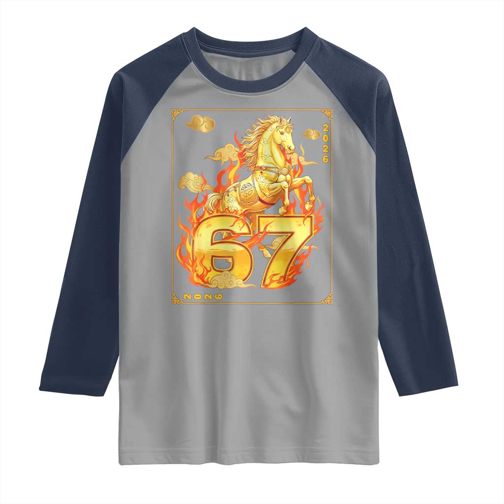 Funny Horse Six Seven Meme Raglan Shirt Happy Lunar New Year TS12 Sport Gray Navy Print Your Wear