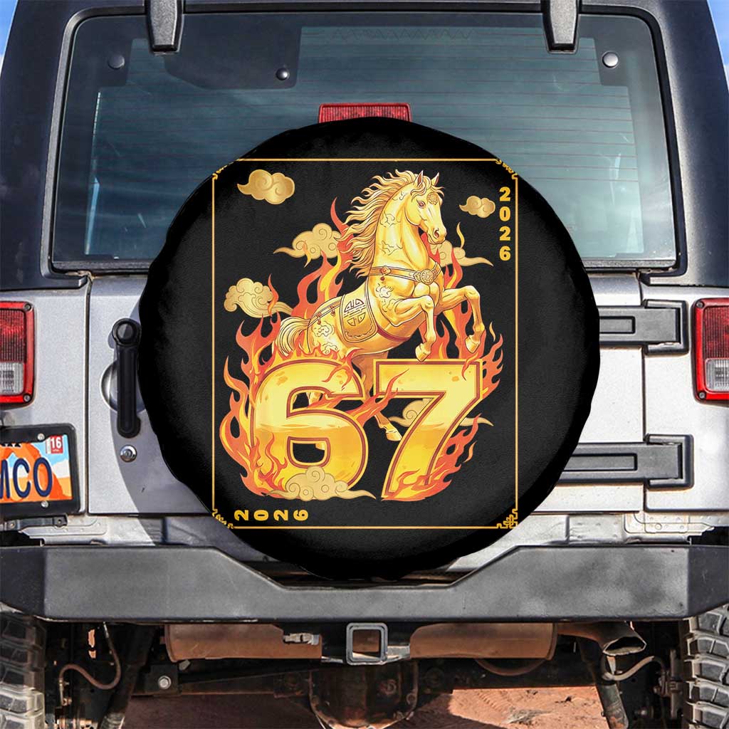 Funny Horse Six Seven Meme Spare Tire Cover Happy Lunar New Year TS12 No hole Black Print Your Wear