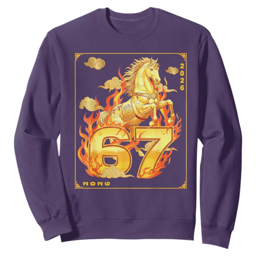 Funny Horse Six Seven Meme Sweatshirt Happy Lunar New Year TS12 Purple Print Your Wear