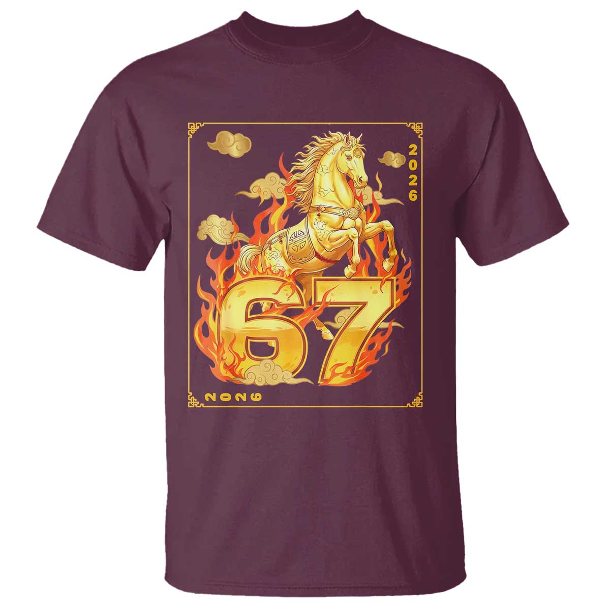 Funny Horse Six Seven Meme T Shirt Happy Lunar New Year TS12 Maroon Print Your Wear