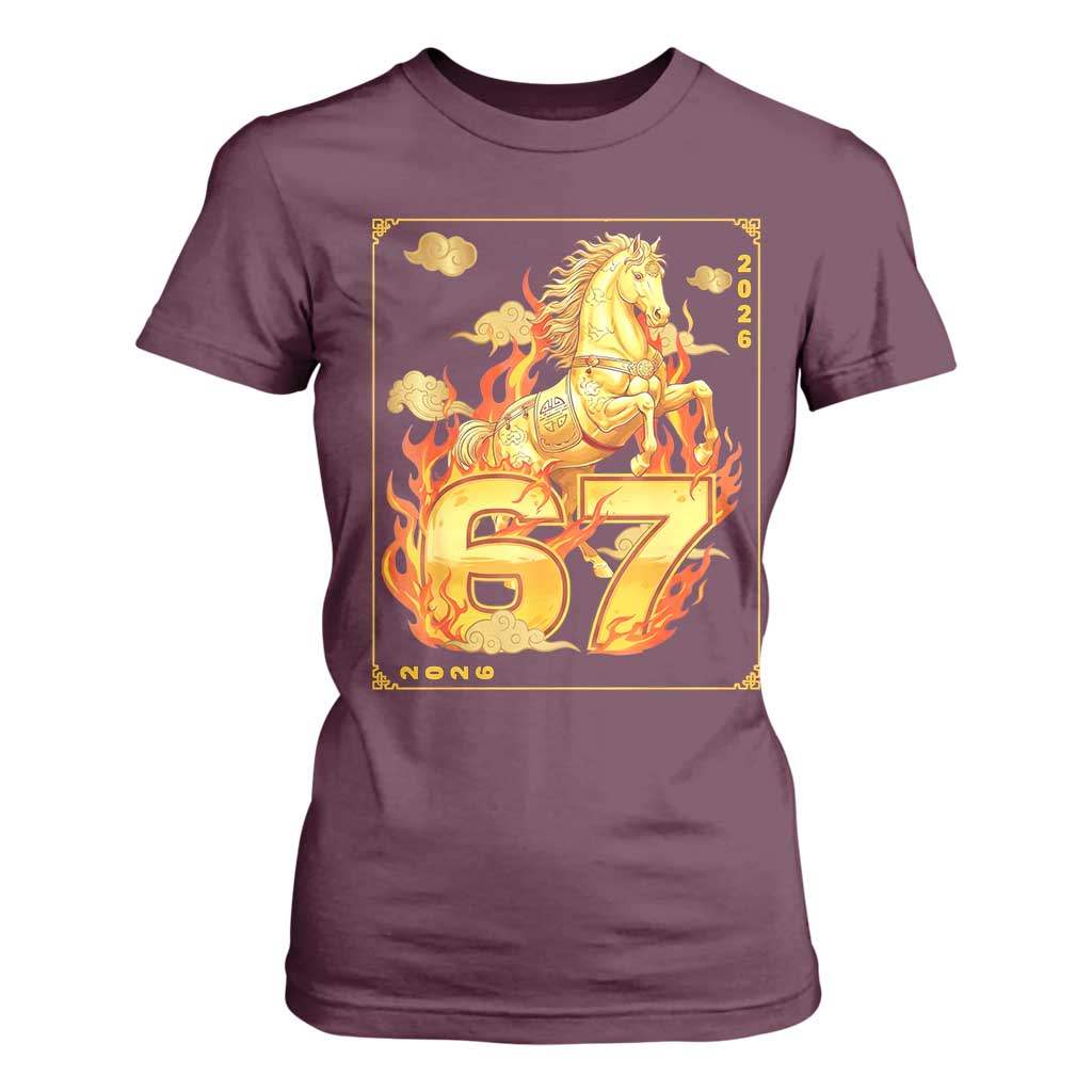 Funny Horse Six Seven Meme T Shirt For Women Happy Lunar New Year TS12 Maroon Print Your Wear
