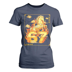Funny Horse Six Seven Meme T Shirt For Women Happy Lunar New Year TS12 Navy Print Your Wear